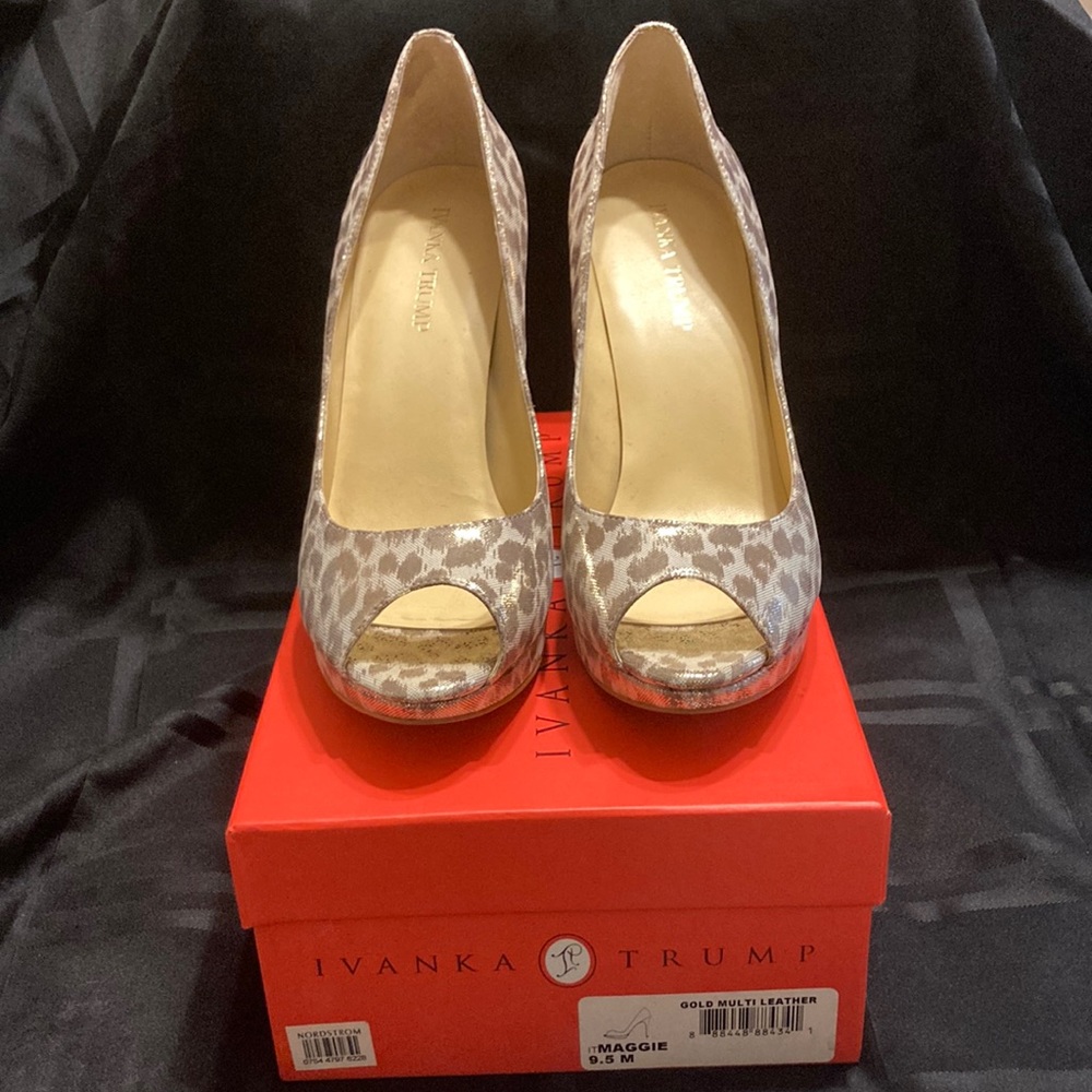 Ivanka Trump Gold Leopard 4” heels - worn once